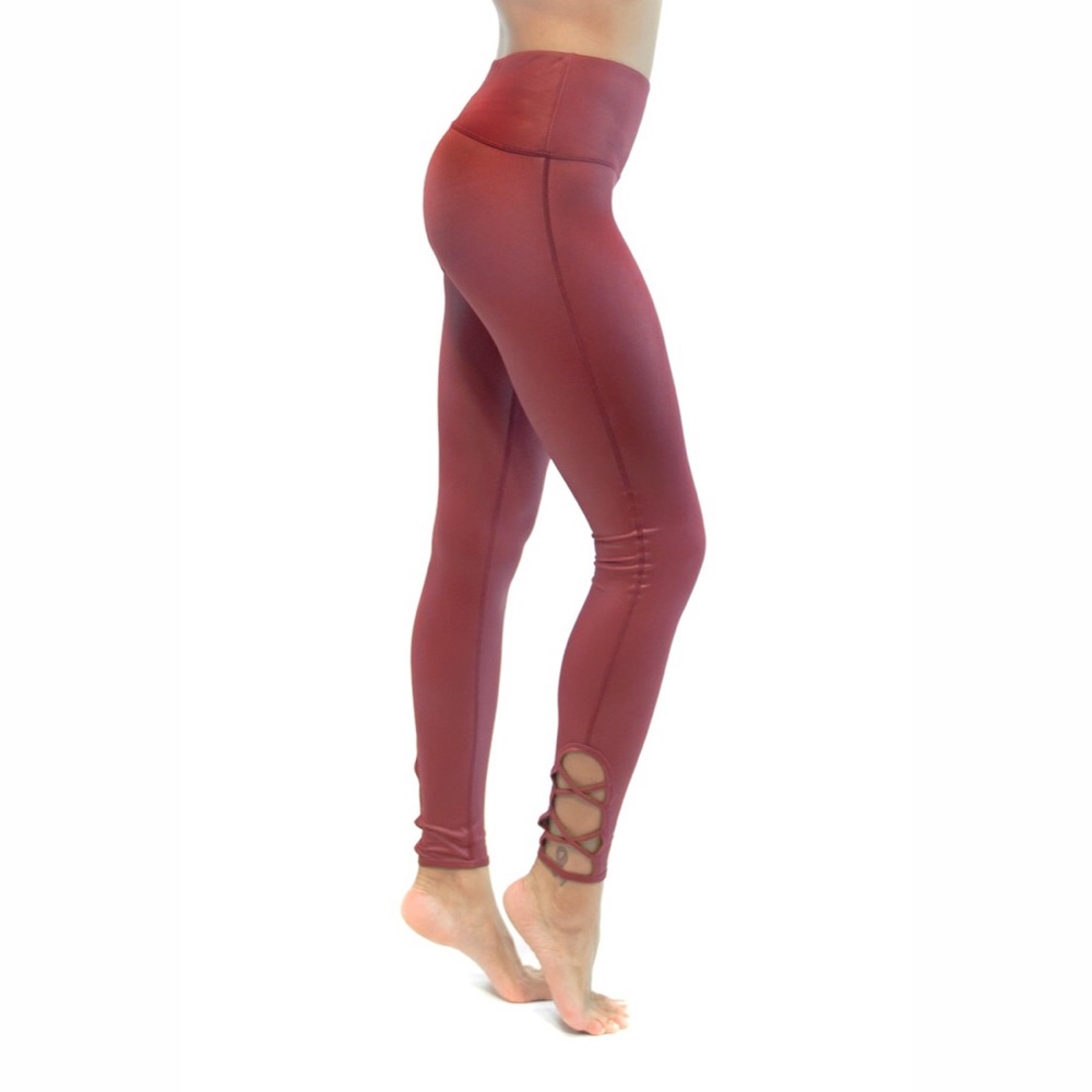 Just Live Lace Up Barre Burgundy Leggings